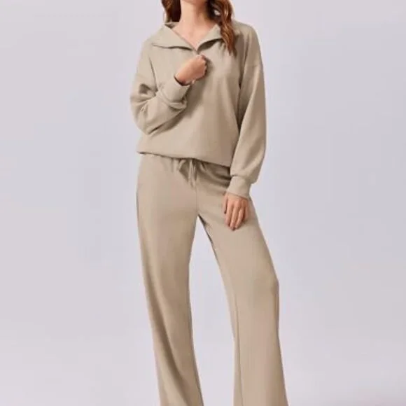 Oversized Half-Zip Sweatsuit Set Loose Fit Wide Leg Tracksuit Y2K Chic
